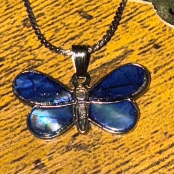 Genuine sea opal Butterfly Pendant Necklace - Picture 2 of 11